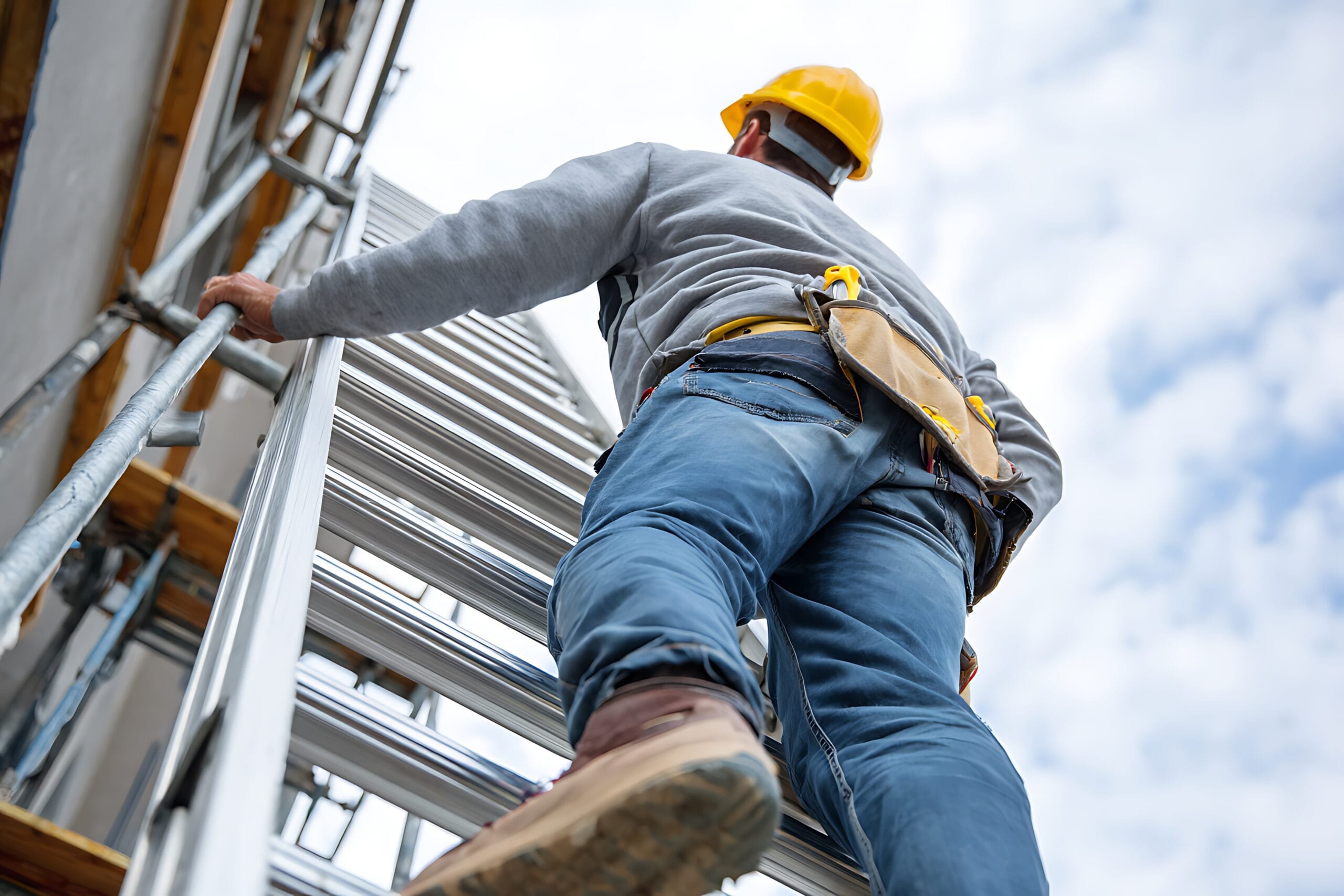 Ladder inspection Ireland worker climbing metal ladder