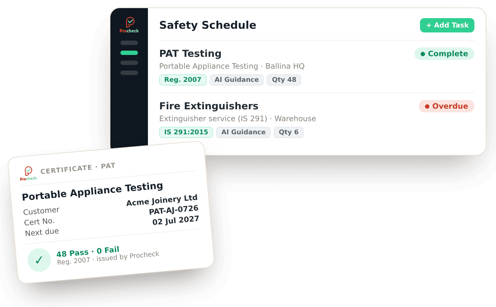 Procheck Hub workplace safety inspections dashboard